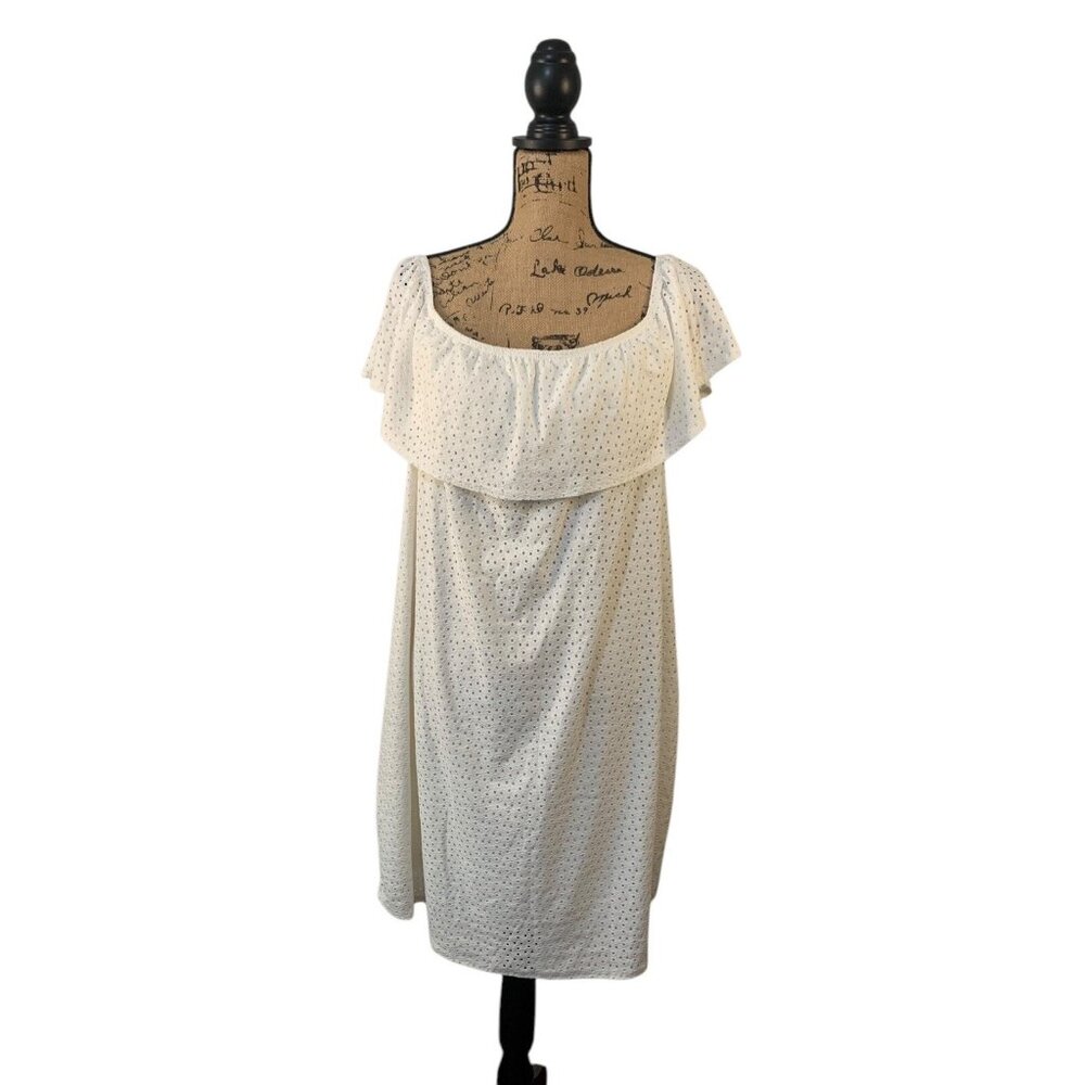 (F-151)Lola Grace Women’s Off Shoulder Midi Dress White Eyelet Polka Dot Size X - Picture 2 of 9
